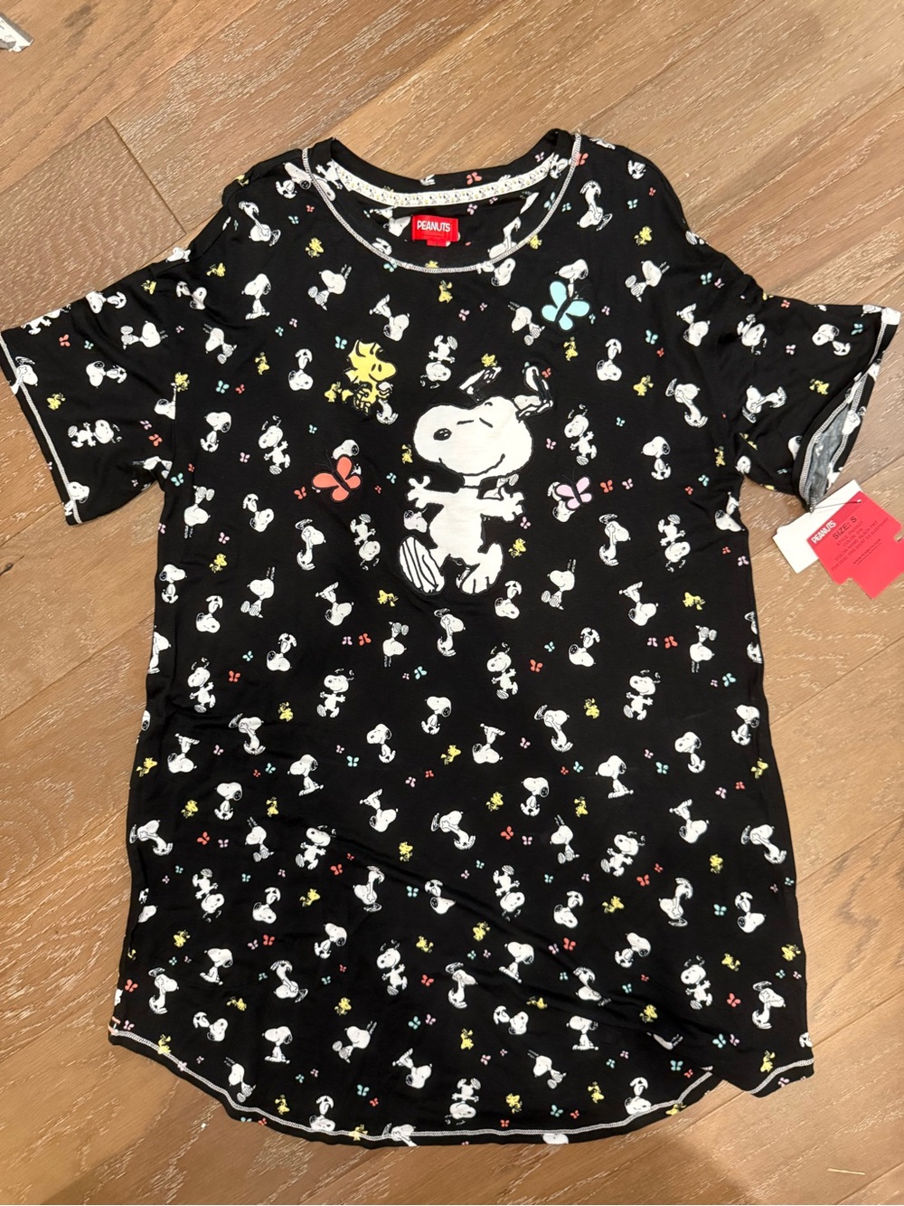 Peanuts Black Chemise with White Snoopy & Colorful Accents Embroidered